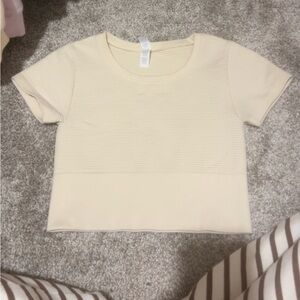 aerie Cream Ribbed Short Sleeve Crop Top